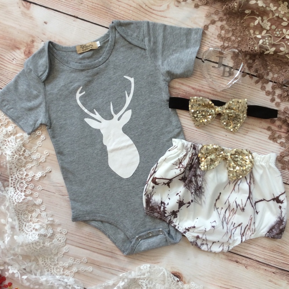 Boutique Baby Girl Deer & Camo 3pc Set